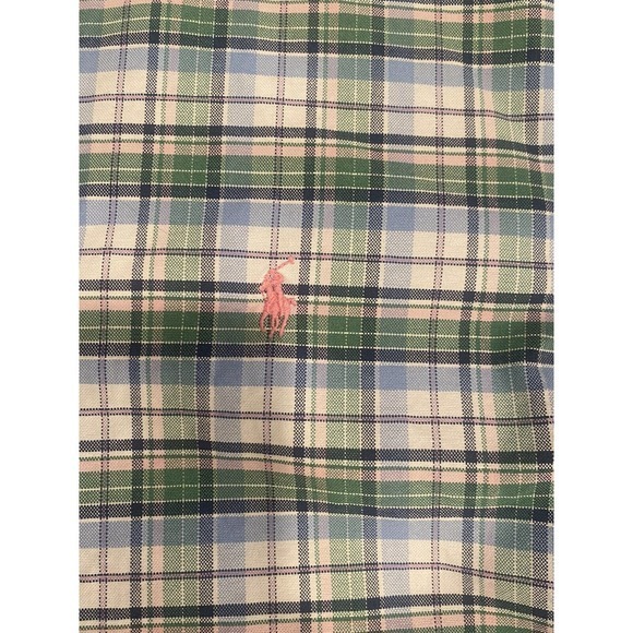 Ralph Lauren Classic Fit Cotton Green Blue and Pink Pastel Plaid Button Down MED - Picture 1 of 3